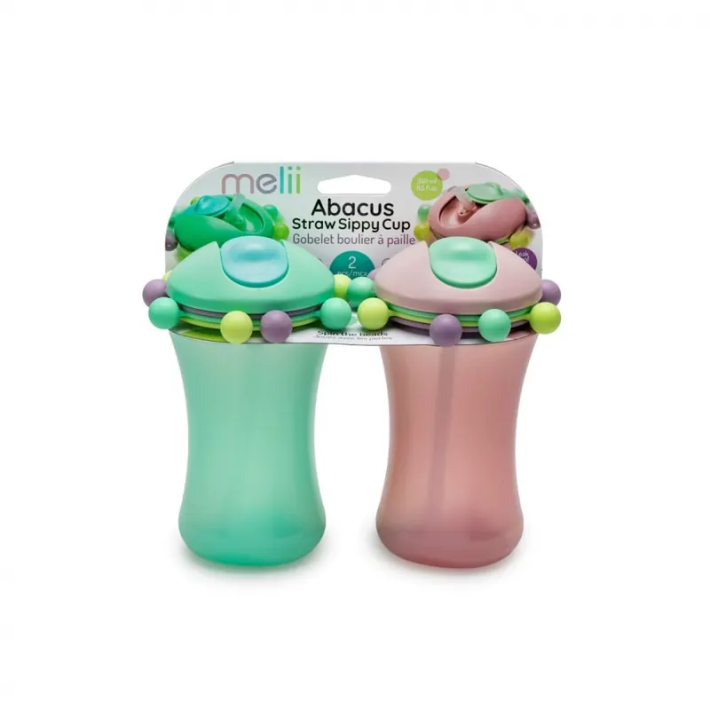 Set 2 cani cu pai Abacus pentru bebelusi Melii,340 ml,roz-verde