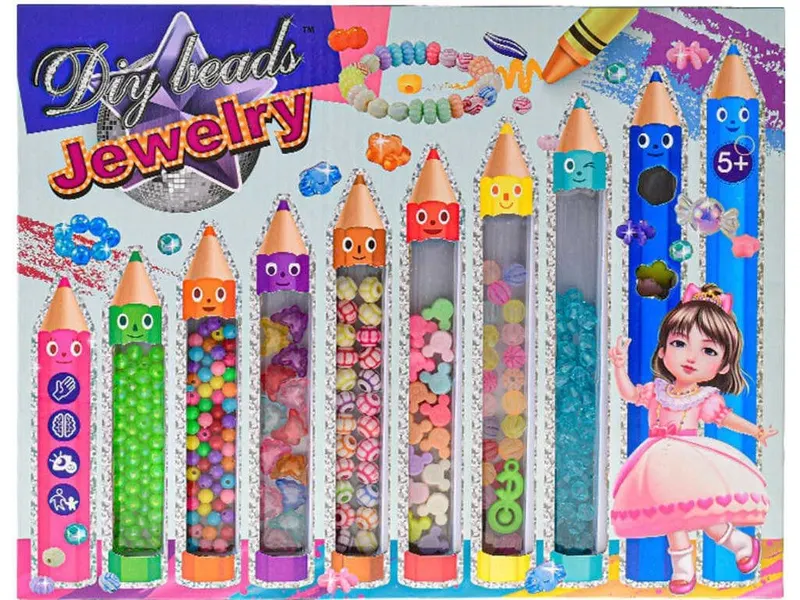 Set pentru Artizanat, Bratari cu Margele Creioane, 30x4x24 cm, 10 TIpuri de Piese, + 5 Ani