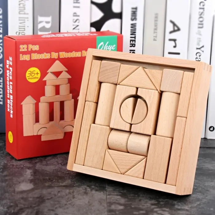 Blocuri de Constructie in Cutie din Lemn - 22 Piese