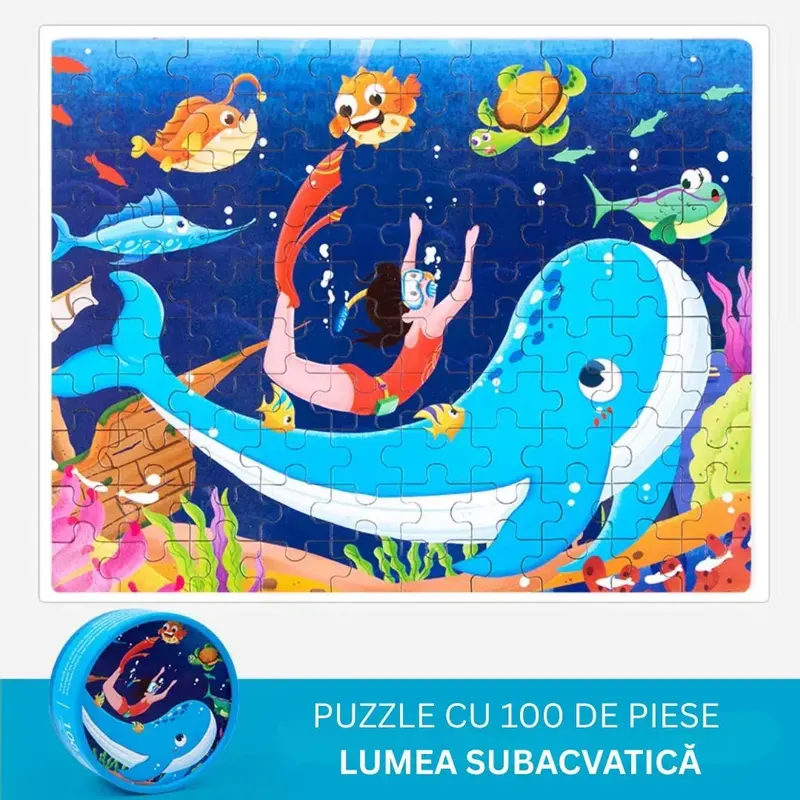 Puzzle educativ cu 100 de piese, 12 tematici - Lumea subacvatică