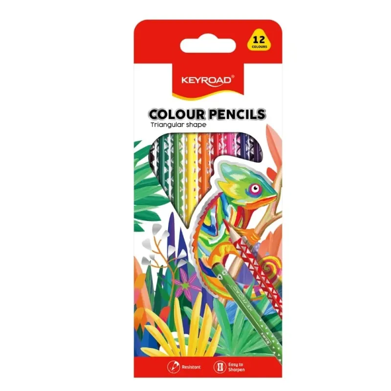 Creioane colorate Keyroad triunghiulare, 12 culori set
