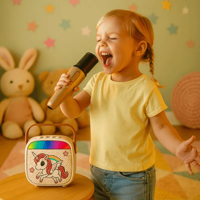 Set Karaoke Copii Unicorn Ludiro cu Microfon Wireless, Bluetooth si Schimbare Voce, + 3 Ani
