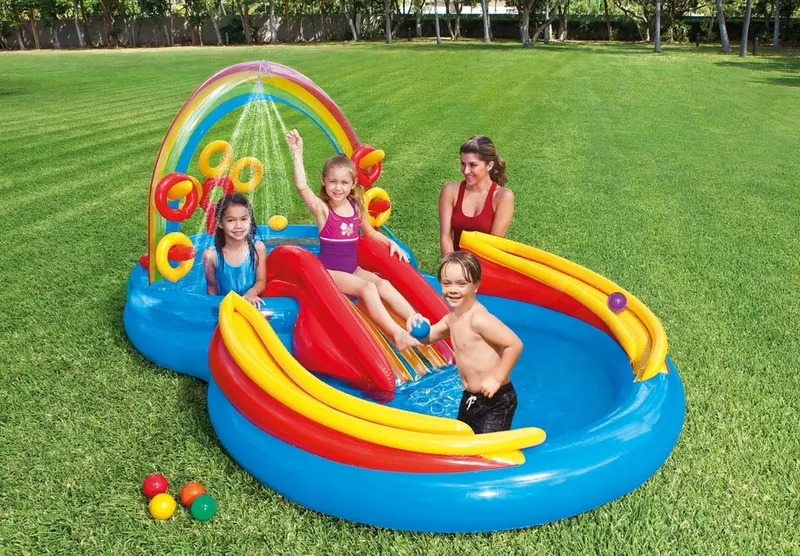 Piscina gonflabila copii Intex 57453 Rainbow, 2 bazine, tobogan si jocuri interactive KID402499 — imaginea 2