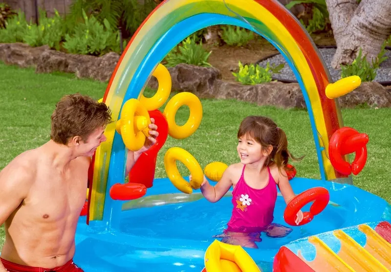 Piscina gonflabila copii Intex 57453 Rainbow, 2 bazine, tobogan si jocuri interactive KID402499 — imaginea 4