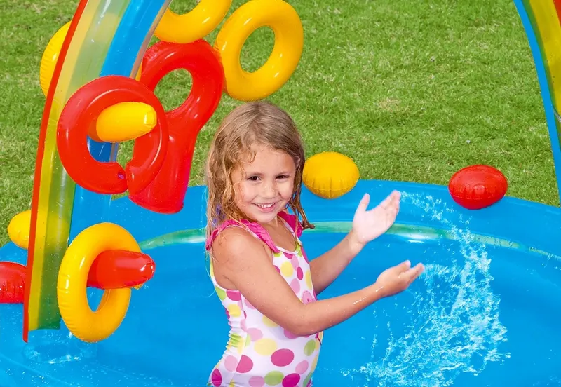 Piscina gonflabila copii Intex 57453 Rainbow, 2 bazine, tobogan si jocuri interactive KID402499 — imaginea 5