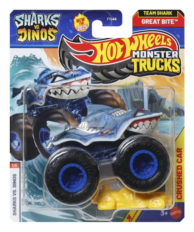 HOT WHEELS MONSTER TRUCK SHARKS VS DINOS MASINUTA GREAT BITE ECHIPA SHARK SCARA 1 LA 64