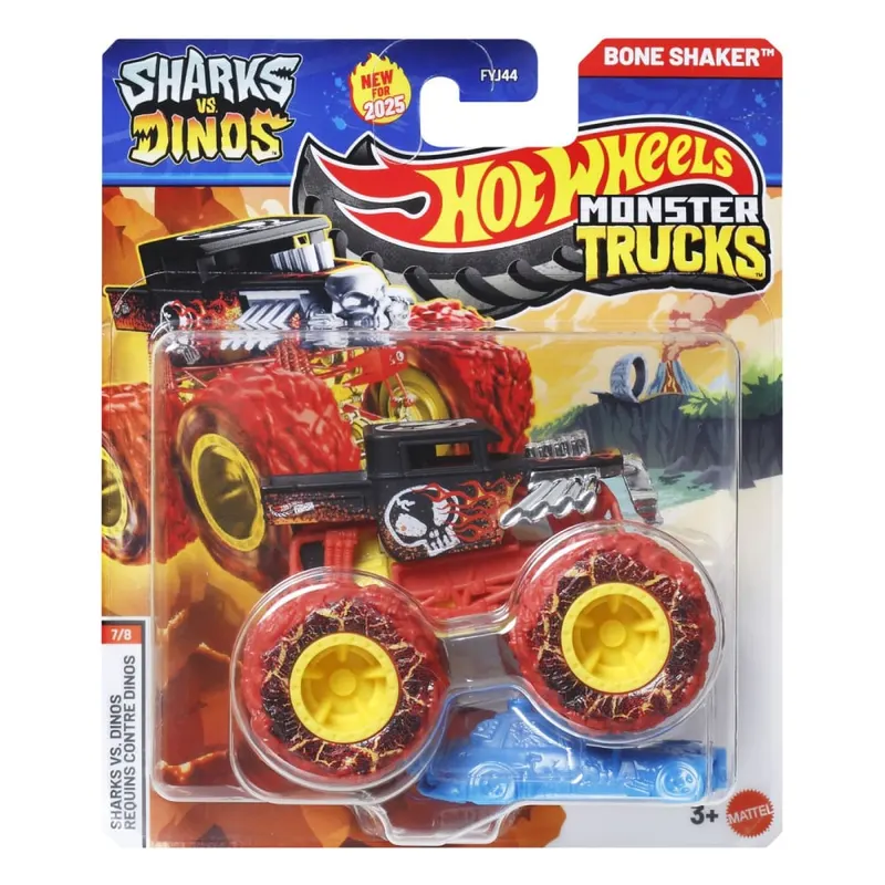 HOT WHEELS MONSTER TRUCK SHARKS VS DINOS MASINUTA BONE SHAKER SCARA 1 LA 64