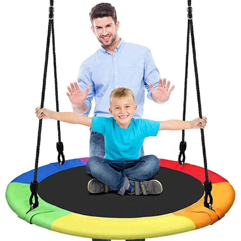 Leagan rotund tip cuib pentru copii, 100 cm, franghii reglabile, cadru metalic cu protecție din spuma, max. 200 kg