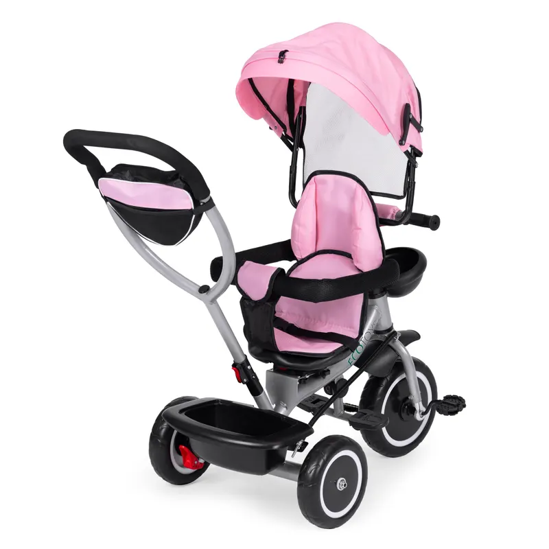Tricicleta Ecotoys, 2 in 1, scaun rotativ, copertina, roz KID005888