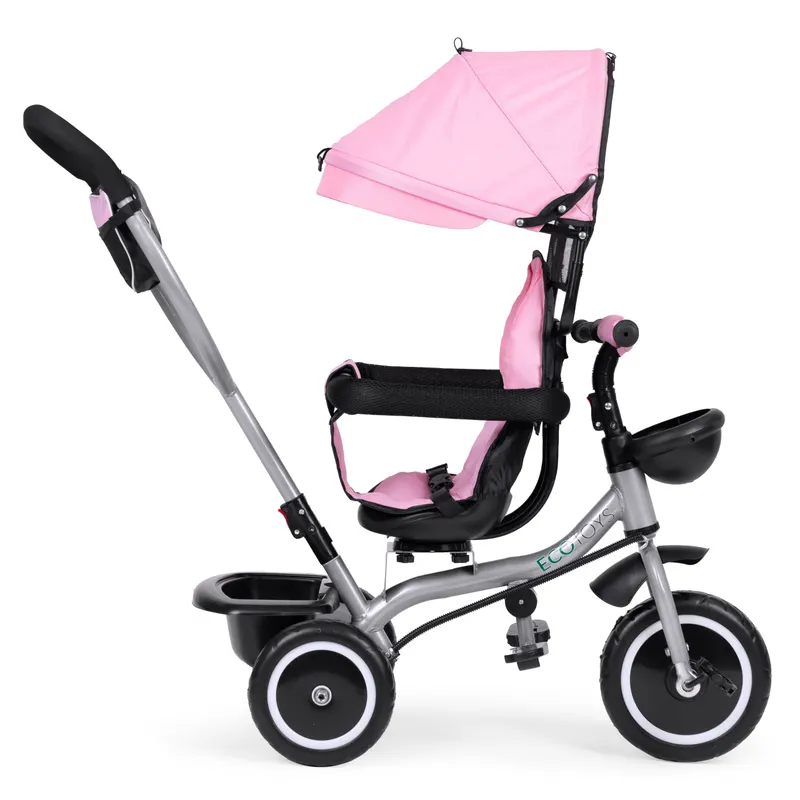 Tricicleta Ecotoys, 2 in 1, scaun rotativ, copertina, roz KID005888 — imaginea 3