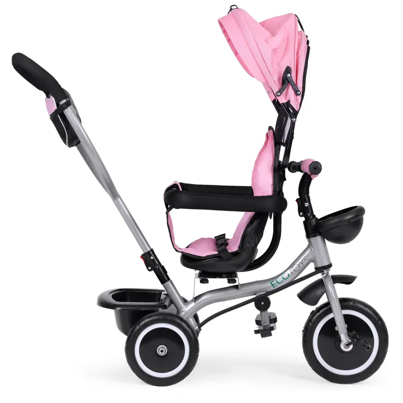 Tricicleta Ecotoys, 2 in 1, scaun rotativ, copertina, roz KID005888 — imaginea 4