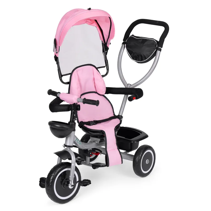 Tricicleta Ecotoys, 2 in 1, scaun rotativ, copertina, roz KID005888 — imaginea 5