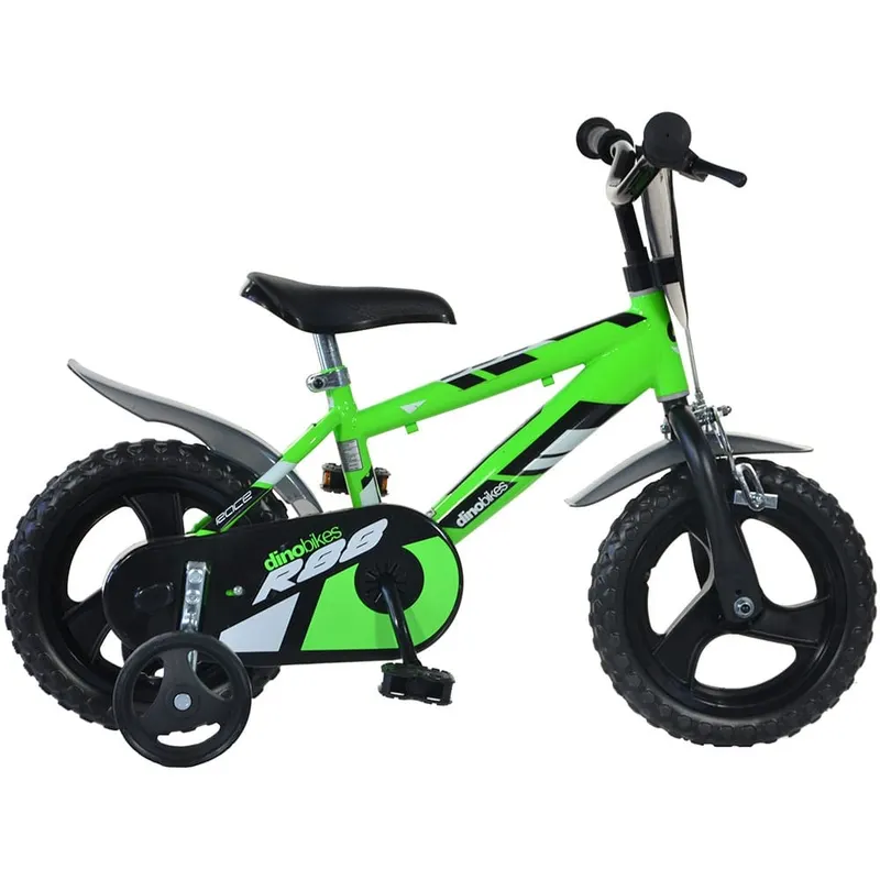 Bicicleta Copii Dino Bikes, R88, 12 inch, roti ajutatoare, sistem frana, verde KID901020
