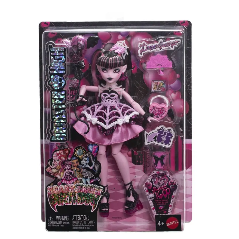 MONSTER HIGH ZIUA DE NASTERE DULCE SI INFRICOSATOARE PAPUSA DRACULAURA CU ACCESORII