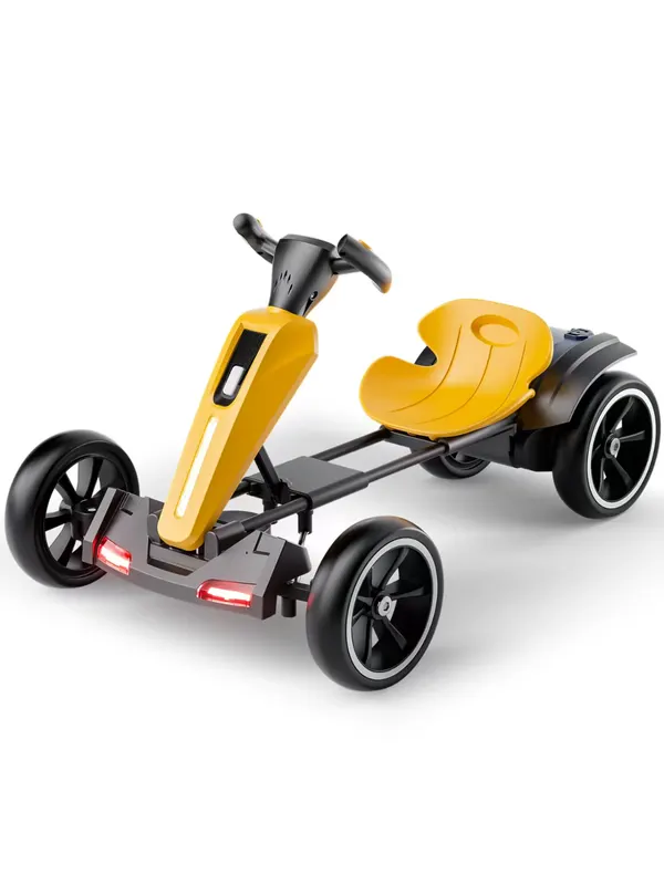 Kart electric pentru copii 3-7 ani, GoKart V2, 12V, putere 70W, control parental, bluetooth, pliabil, galben