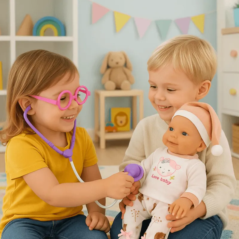 Papusa Bebelus 30 Cm cu Set Medical Doctor Ludiro, 7 Accesorii, Joc de Rol Educativ pentru Copii 3+ Ani