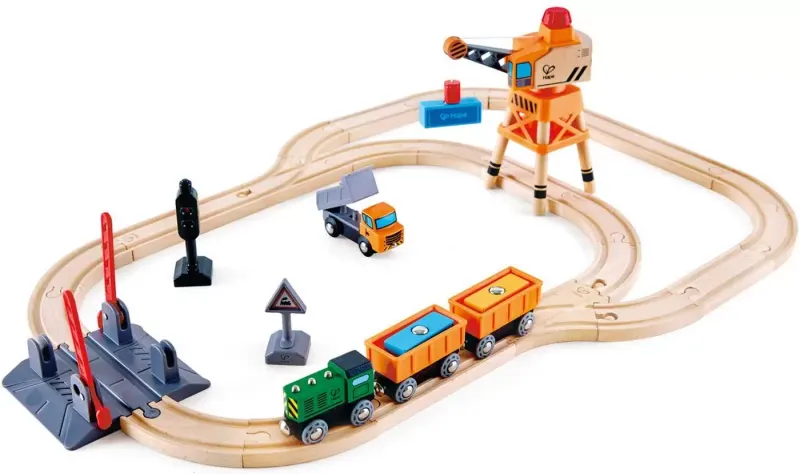 Set trenulet Hape, marfa si macara, lemn, multicolor KID021648 — imaginea 2