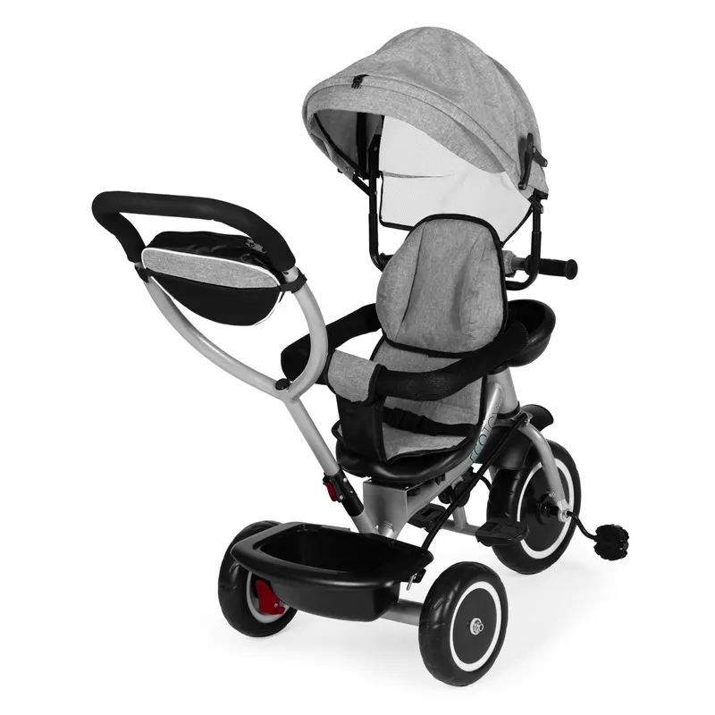 Tricicleta Ecotoys, 2 in 1, scaun rotativ, copertina, gri KID005901