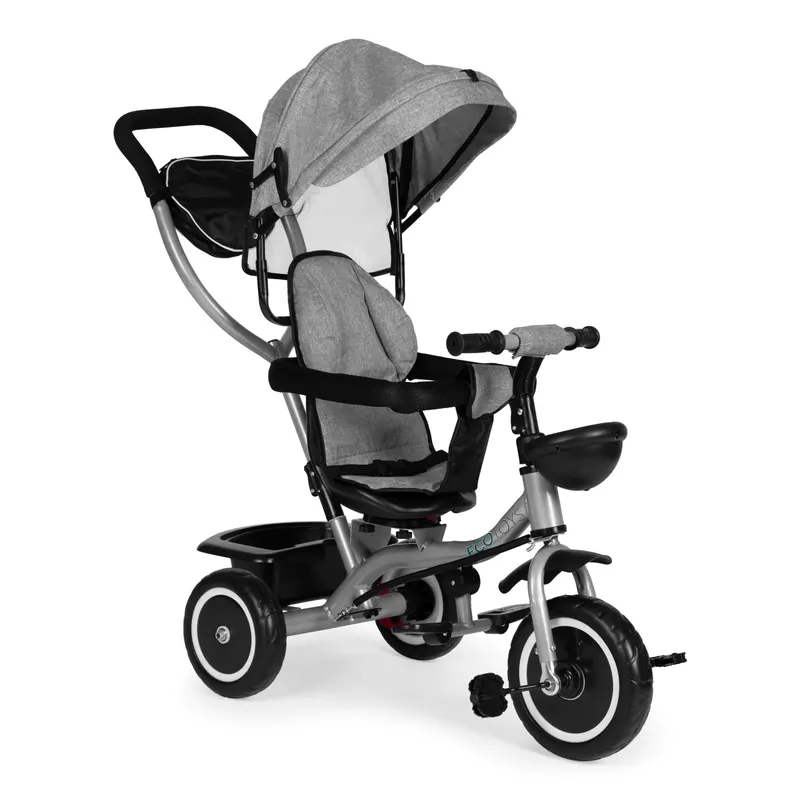 Tricicleta Ecotoys, 2 in 1, scaun rotativ, copertina, gri KID005901 — imaginea 2
