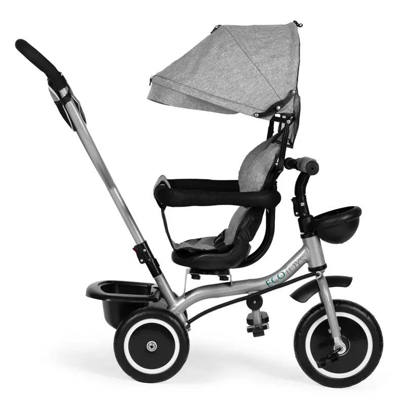 Tricicleta Ecotoys, 2 in 1, scaun rotativ, copertina, gri KID005901 — imaginea 3