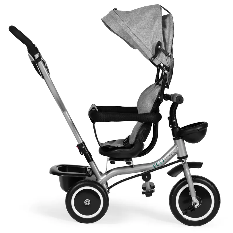 Tricicleta Ecotoys, 2 in 1, scaun rotativ, copertina, gri KID005901 — imaginea 4
