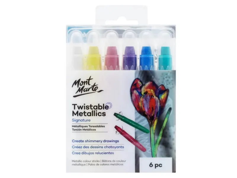 Creioane colorate retractabile metalizate Mont Marte, 6 buc set