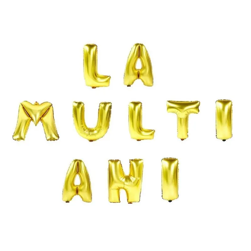 Set baloane folie cu mesaj LA MULTI ANI 40 cm, Culoare auriu