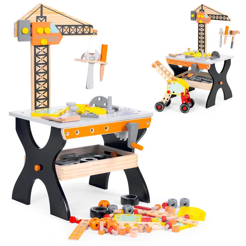Banc de lucru Ecotoys, lemn, multiple elemente, multicolor KID003877 — imaginea 4