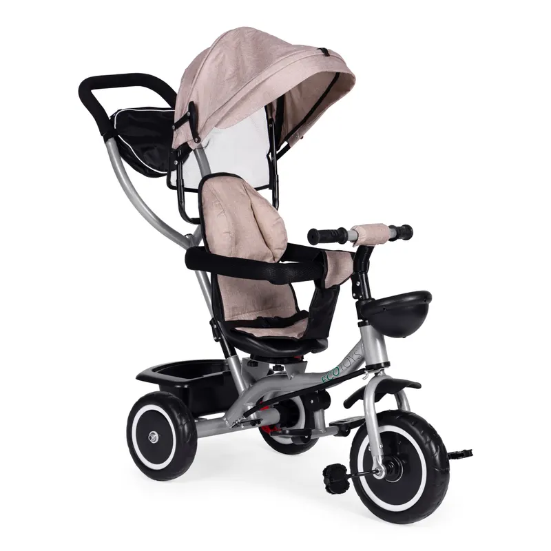 Tricicleta Ecotoys, 2 in 1, scaun rotativ, copertina, bej KID005895