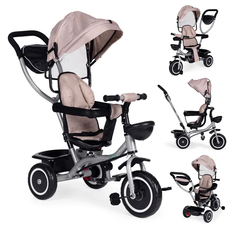 Tricicleta Ecotoys, 2 in 1, scaun rotativ, copertina, bej KID005895 — imaginea 4