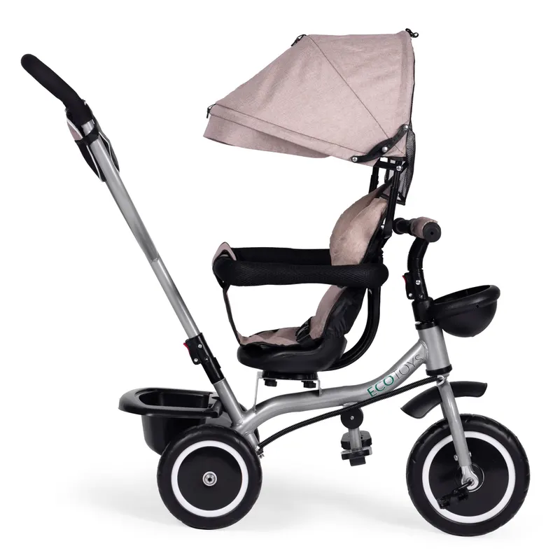 Tricicleta Ecotoys, 2 in 1, scaun rotativ, copertina, bej KID005895 — imaginea 5