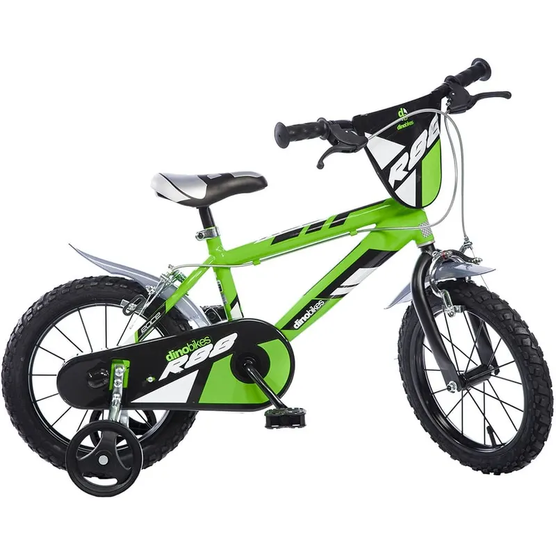 Bicicleta Copii Dino Bikes, R88, 16 inch, roti ajutatoare, sistem frana, verde KID901013