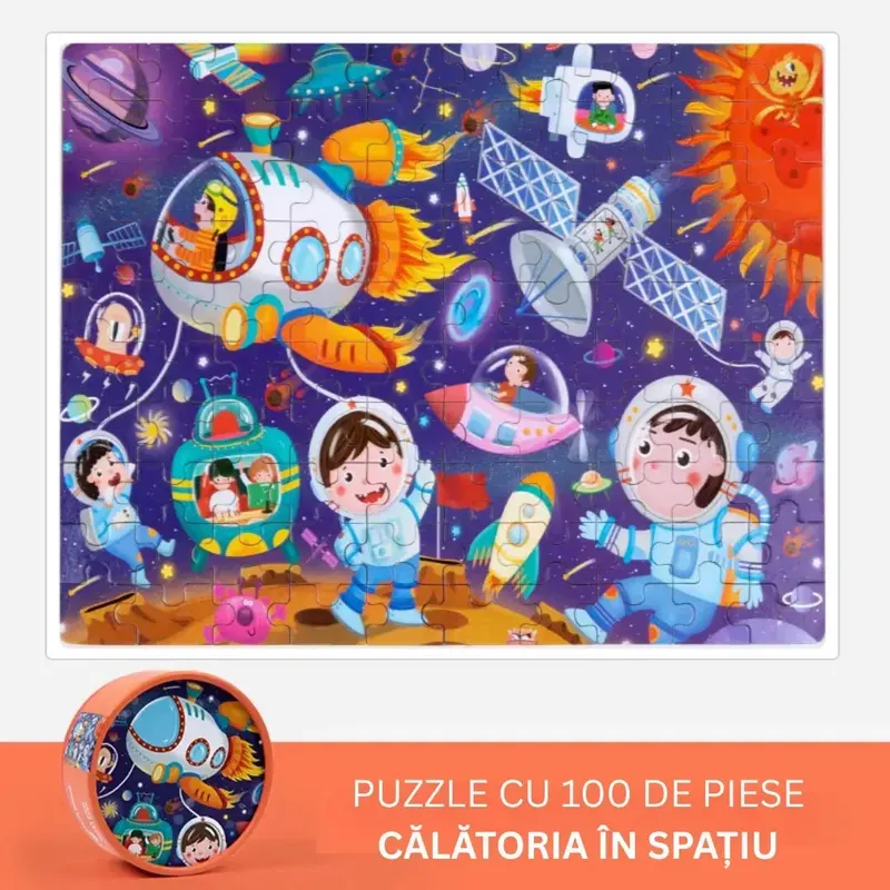 Puzzle educativ cu 100 de piese, 12 tematici - Călătorie în spațiu