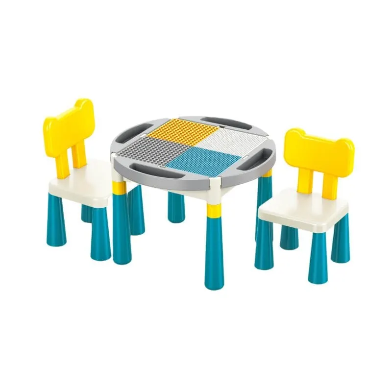 Set Masuta de Activitati pentru Copii cu 2 Scaune incluse, Design Ergonomic si Sigur, Compatibila cu Blocuri Mari de Constructie, Perfect pentru Dezvoltarea Creativitatii,Ideal pentru Camera de Joaca