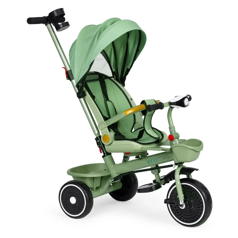 Tricicleta Ecotoys, 2 in 1, scaun rotativ, melodi si lumini, copertina, verde KID005918
