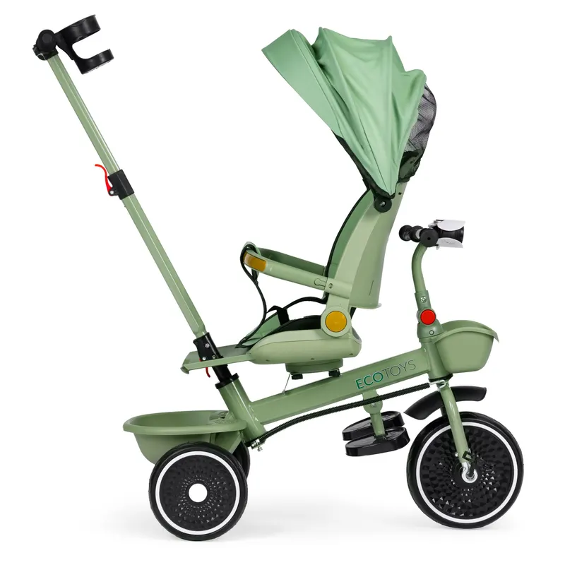 Tricicleta Ecotoys, 2 in 1, scaun rotativ, melodi si lumini, copertina, verde KID005918 — imaginea 4