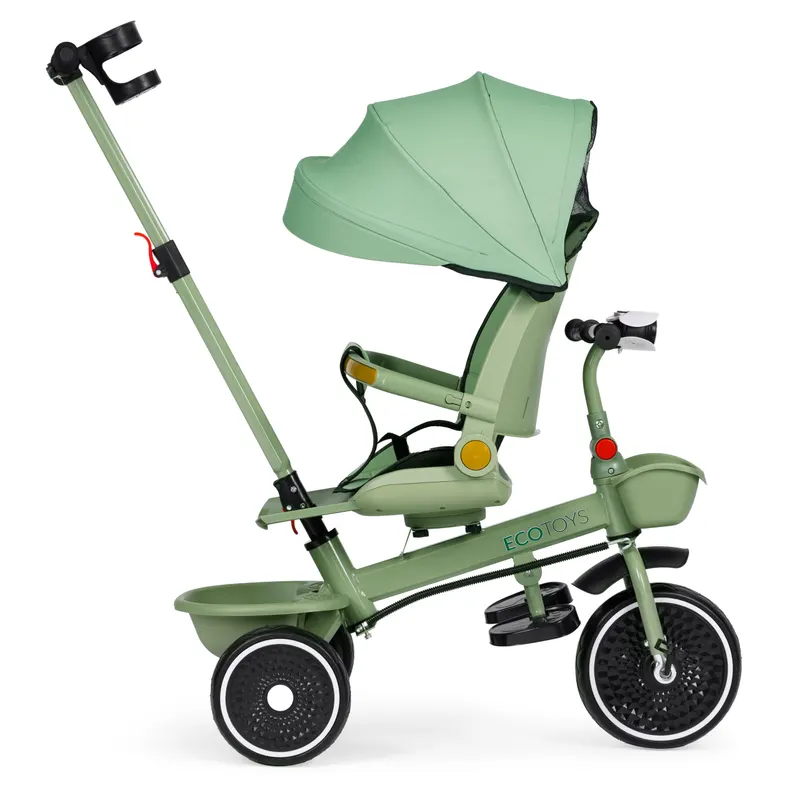 Tricicleta Ecotoys, 2 in 1, scaun rotativ, melodi si lumini, copertina, verde KID005918 — imaginea 5