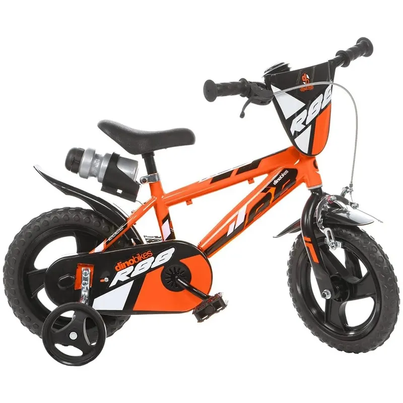 Bicicleta Copii Dino Bikes, R88, 12 inch, roti ajutatoare, sistem frana, portocaliu KID909620