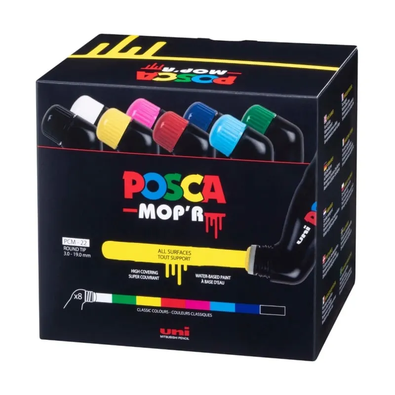 Set 8 Markere POSCA Mop, r PCM22 , Varf Buretat 3-19 mm pentru Efecte Creative