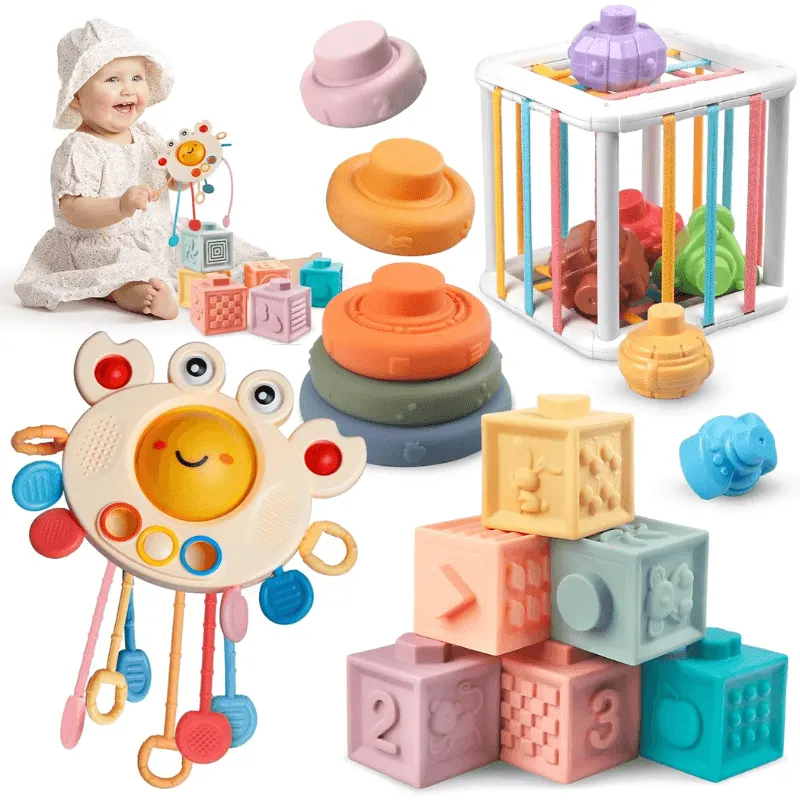 Set Montessori 4 in 1 Ludiro pentru Bebelusi, 19 Piese Educative pentru Joaca si Dezvoltare