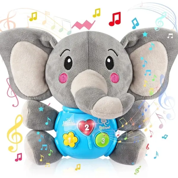 Elefant de Pluș Muzical cu Sunete și Lumini – 0-36 luni