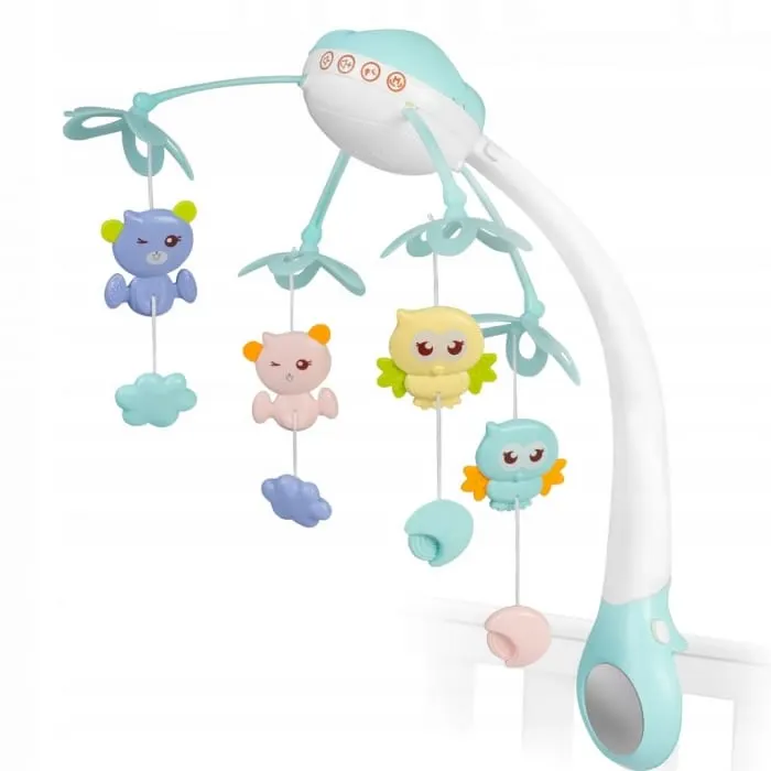 Carusel muzical patut Ricokids, cu proiector, sunete si jucarii, albastru KID607197