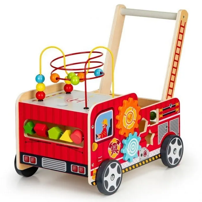 Antemergator Ecotoys, lemn, masina pompieri, multicolor KID069942