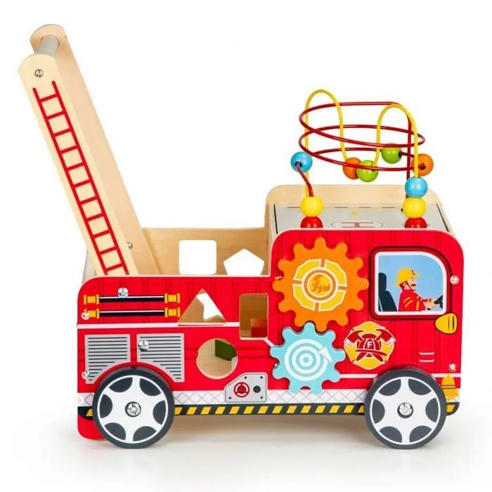 Antemergator Ecotoys, lemn, masina pompieri, multicolor KID069942 — imaginea 2