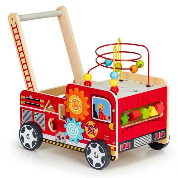 Antemergator Ecotoys, lemn, masina pompieri, multicolor KID069942 — imaginea 3