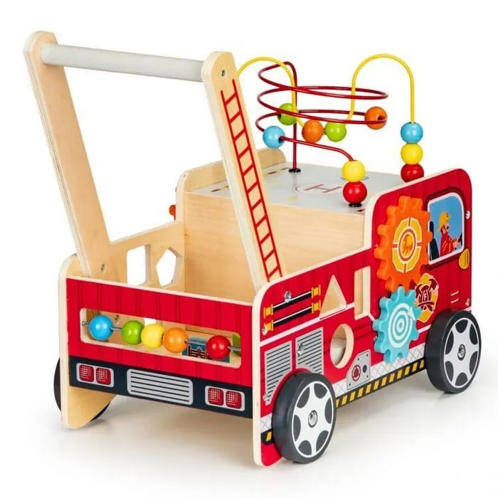 Antemergator Ecotoys, lemn, masina pompieri, multicolor KID069942 — imaginea 5