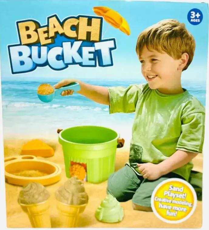 Set de joaca pentru nisip galetusa cu tematica inghetata cu 7 ustensile incluse,verde,plastic,+3 ani