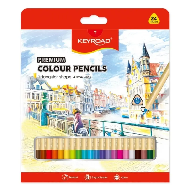 Set 24 creioane colorate Keyroad,triunghiulare,mina 4mm