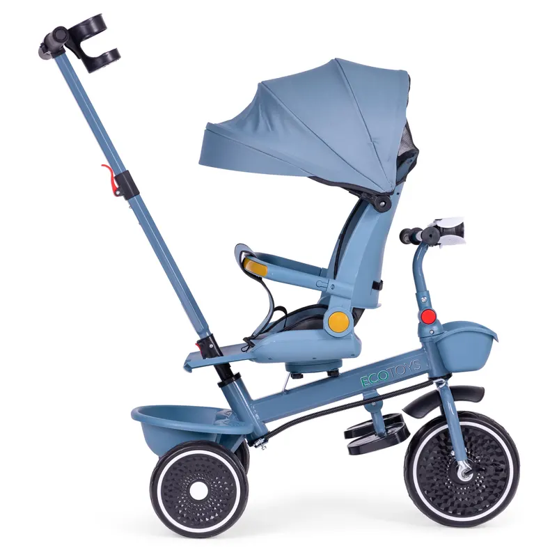 Tricicleta Ecotoys, 2 in 1, scaun rotativ, melodi si lumini, copertina, albastru KID005925 — imaginea 4