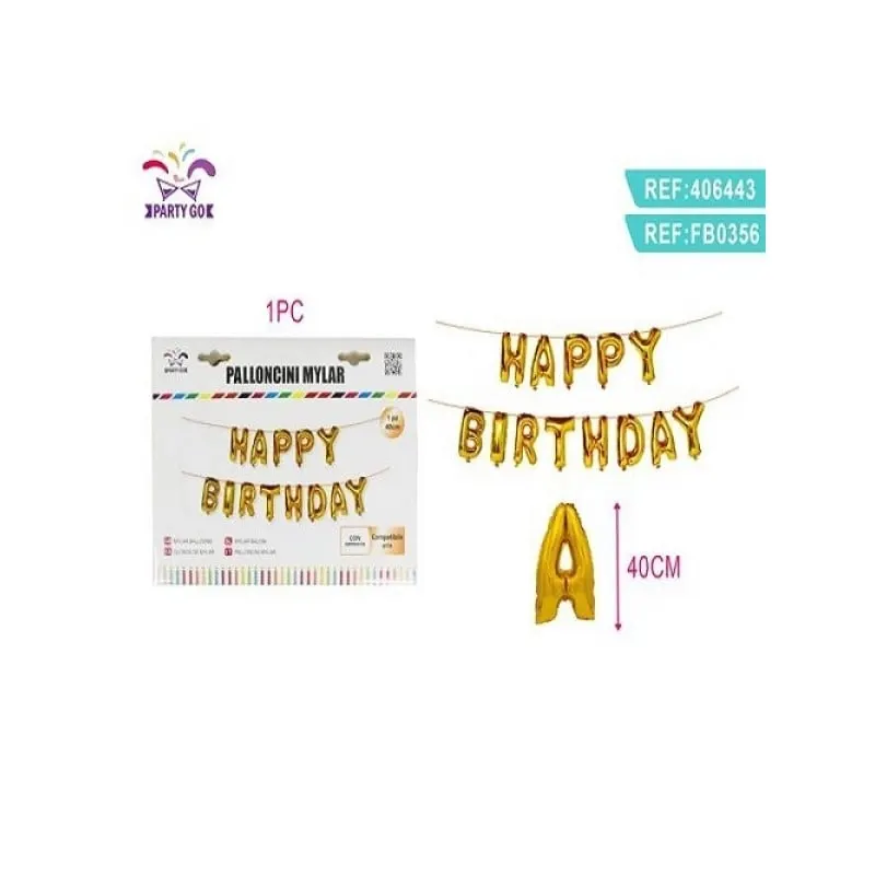 Set 13 Baloane din folie PartyGo Happy Birthday, 40cm, auriu